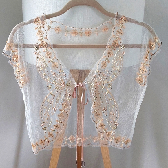 Tops - NWOT Butterfly Beaded Mesh Bolero